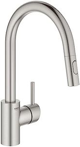 GROHE 32665DC3 Concetto Single-Handle Kitchen Sink Faucet with Pull-Down Sprayer, Brass, Brushed Nickel (1.75 GPM)