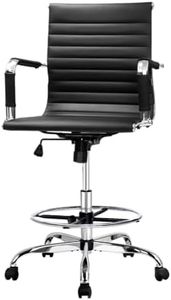 Artiss Ergonomic Office Chair Leather Computer Desk Chairs Veer Drafting Stool with Height Adjustable Seat, Mid Back and 360°-Swivel Seating Black for Gaming Room Executive Home