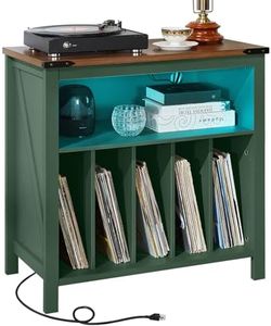 Joaxswe Large Record Player Table with Charger Station & LED Lights, Vinyl Record Storage Player Table up to 230 Albums, Turntable Stand with Display Shelf for Music Room Bedroom Living Room (Green)