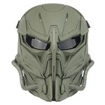 Tactical Airsoft Mask, Grey Lens Full Face Skull Paintball Protective Mask for Cs Wargame Halloween Cosplay Costume Party (OD)