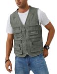 Gihuo Men's Fishing Vest Casual Utility Travel Safari Cargo Outdoor Work Photo Fly Vest Jacket with Multi Pockets, Army Green, 3X-Large