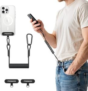 MoKo Universal Phone Tether Leash Harness, Anti-Theft Anti-Drop Stretchy Phone Lanyard Strap with Carabiner Clip for Outdoor Hiking Climbing Fishing Kayaking, Fits iPhone and Most Smartphones, Black