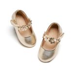 Flaryzone Toddler/Little Girls' Princess Mary Jane Flats Flower Girl School Uniform Bow Knot Dress Shoes (Gold,Toddler-Size 12)