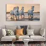 VIBECRAFTS Canvas Paintings for Living Room Drawing Room White Horses Galoping In Water Wall Painting Fitted With Wooden Frame for Home | Office | Gift (PTVCH_2345)