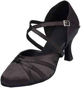 Minishion Women's Closed Toe Dance Heels Comfortable Ballroom Dancing Pumps, L117a Black 7.5cm Heel, 11