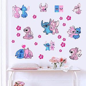 Pink Lilo and Stitch Wall Sticker Children's Cartoon Bedroom Background Wall Decoration Self-Adhesive Wall Sticker PVC