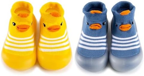 HOVELL 2 Pairs Baby Soft Rubber Sole Shoes Toddler Girls Boys Non Slip Walking Shoes Infant Cotton Floor Slipper Sock Shoes(Yellow Blue Duck,2-3Y)
