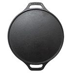 GK Global Kitchen Cast Iron Dosa Tawa Flat Round Tava Crepe Pancake Pan Roti Chapati Tawa Double Handled Indian Flat Bread Pan Griddle Heavy Duty Hob StoveTop Cookware, Black, 30cm