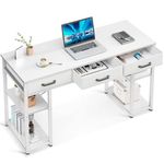 ODK Office Small Computer Desk, Home Table with Fabric Drawers & Storage Shelves, Modern Writing Desk, White, 48"x16"