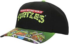 TMNT Classic Retro Cartoon Characters & Logo Men's Black Precurve Snapback Hat