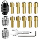 15PCS 4486 Multi Chuck Collet Set Compatible with Dremel, Keyless Drill Chuck Bit, 0.8-3.2mm Shank Replacement 4485 Brass Collet Metal Nut Rotary Tool Accessory 3000 4000 7700 8200