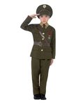 Smiffys Army Officer Costume, Green with Jacket, Belt, Trousers, Hat, Mock Shirt & Tie, Boys Fancy Dress, 1940s Dress Up Costumes