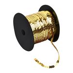 100 Yards Flat Sequin Trim, 6mm Round Sequins String for DIY Sewing Crafts, PVC Sequin Spools Ribbon for Dress Embellished Headband Jewelry Making (Light Gold)