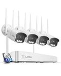 ZOSI 4K Wireless CCTV Camera System, 8CH 4K NVR with 1TB HDD, 4Pcs 8MP WiFi Security Camera Outdoor, with 2-way audio, AI Detection and Alarm Lights, 24/7 Full-Color Monitoring
