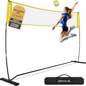 BAGAIL Volleyball Net, 12ft Portable Volleyball Net for Backyard - Adjustable Height, Heavy-Duty Frame, Freestanding Design - Portable Outdoor/Indoor Volleyball Set with Carry Bag - Yellow
