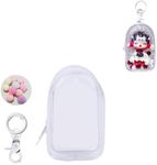 Yushen Clear Doll Display Case Keychain for Mystery Box Mini Figures, PVC Doll Bag Keychain Charms with Pompom Ball for Collectibles