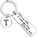 PETSAVIOUR Appreciatione Gifts 26 Letter Keychain Drive Safe Keychain A-Z Gifts Father's day Gifts for Husband Dad Boyfriend Initial Keyring Gift (T)