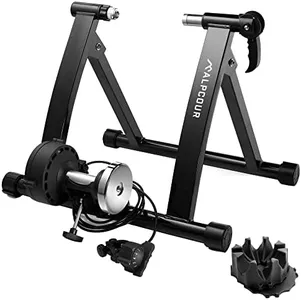 Alpcour Magnetic Bike Trainer Stand for Indoor Riding – with Bike Trainer 4-Tier Riser Block for Front Wheel with Anti-Skid Design