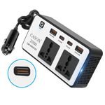 Cason -200W Car Inverter 12V to 220V, QC3.0 Fast Charging Car Laptop Charger, Power Inverter with 2 USB (3.1A Max) + 2 Type-C (24W PD),Car Socket to Plug Adapter(Black,White)