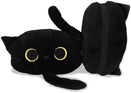 EVOLVEOVER Black Cat Car Headrest Pillow Neck Support Plush Cushion for Driving Seat (2 pcs)