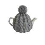 Small Grey Hand Knitted Tea Cosy with Pompom, Fits 1-2 cup Teapot