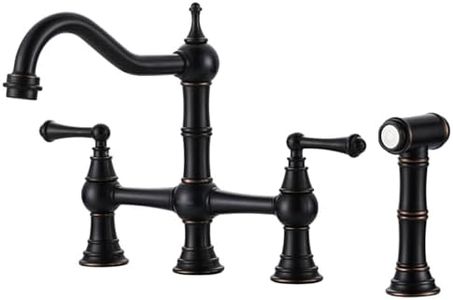 WOWOW Brass Kitchen Faucet with Side Sprayer, 8 Inch Centerset Bridge Faucet for Kitchen Sinks, 4 Hole Kitchen Faucet Bronze Vintage Farmhouse Kitchen Sink Faucet, Oil Rubbed Bronze Kitchen Faucet