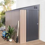 YODOLLA 2.14x1.3m Lean to Storage Shed, Metal Garden Shed, Outdoor Storgae House with Design of Lockable Door, Garden Storage Shed For Firewood, Garbage Can, Bike, Grey and Light Tan