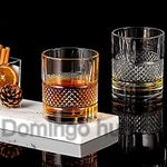 DOMINGO HUB New Heavy Base Whiskey Glass 310 ML, Set of 2 Brandy Glass, Diamond Glass with Bottom Rocks Cocktail Scotch and Rum, Tumblers Glass Bar Glass for Drinking Bourbon Old Fashion