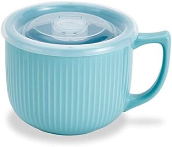 Hoilse Ceramic Soup Bowls with Handle and Vented Lid, 32oz Large Wide Soup Mugs with handles, Soup Cups for Ramen, Pastas, Salads, Cereals, Microwave and Dishwasher Safe - (Blue)