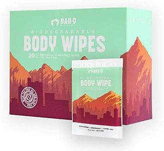 BAR-D Biodegradable Body Wipes | Aloe Vera, Tea Tree Oil, Chamomile | 20 Individual Wipes | Face, Armpit, Undercarriage | Individually Wrapped Body Wipes For Women and Men | Biodegradable Wipes for Camping | Shower Wipes for Adults No Rinse | Body Wipes for Adults Bathing