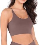 ODODOS Halter Sports Bra for Women Non Padded Strappy Cropped Tops Workout Yoga Crop, Purple Taupe, X-Large