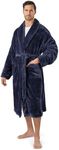 PAVILIA Mens Soft Robe, Plush Fluffy Fleece Bathrobe for Men, Long Sherpa Spa Robe with Shawl Collar (Navy Blue,L/XL)