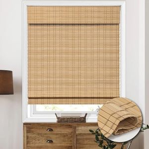 HIDODO Cordless Bamboo Roman Shades, Light Filtering Bamboo Shades Blinds Window Treatment Roll Up Blind for Windows, 44" W x 64" H, Natural
