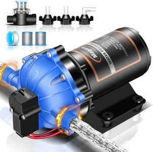 Upgraded 12 Volt Water Pump, 7GPM 70PSI, Five Chamber Self-Priming Diaphragm 12V DC RV Fresh Pump with Heavy Duty Pressure Switch & Strainer for Marine, Yacht, Caravan, Camper