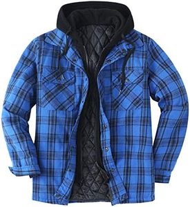 ZENTHACE Mens Hooded Flannel Shirt Jacket Quilted Lined Plaid Flannel Jackets for Men Blue XXL