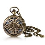 Pocket Watch for Men Half Hunter Bronze Quartz Movement Punk Fob Pocket Watch Large Arabic Markers with Chain for Birthday Christmas Halloween