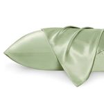 Bedsure Satin Pillow Cases 2 Pack Queen - Laurel Green Satin Pillowcase for Hair and Skin - Similar to Silk Pillow Cases with Envelope Closure