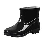 Rain Boots Shoes for Women Lightweight 2024 Boots Middle Shoe Buckle Women Low-Heeled Rain Toe Round women's boots Rubber Hunting Boots for Men (Black, 5.5)