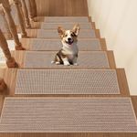 Linen Stair Treads Non Slip 30x8 Inch,15pcs Stair Carpet Treads for Wooden Steps Indoor,Machine Washable Reusable Self Adhesive Stair Runner Rug for Elders Kids and Dogs,Staircase Step Treads (Beige)