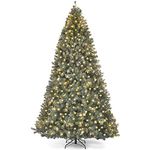 GOFLAME 9ft Premium Hinged Pre-lit Artificial Christmas Tree w/UL-Certified LED Lights, Solid Metal Legs, 2028 Tips, Perfect for Holiday Indoor Decoration