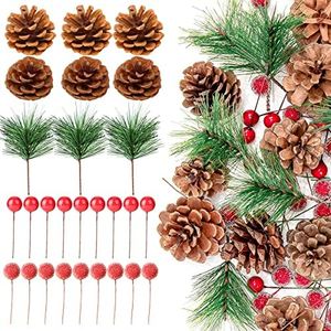 240 Pezzi Accessori Ghirlanda di Natale,Rami di Pino Artificiale di Natale Aghi di Pino di Natale,Pigne di Natale,Bacca di agrifoglio di Natale, per albero di Natale decorazione ghirlanda