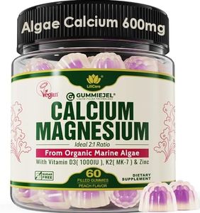 Plant Based Calcium Gummies 600mg with Vitamin D3 K2, Magnesium, Zinc for Bone Strength, Sugar Free Calcium Supplements for Women & Men (Certified Vegan) from Sustainably Organic Red Algae - 60 Counts