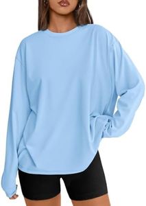 Trendy Queen Womens Spring Tops Oversized Long Sleeve T Shirts 2026 Basic Tee Fall Casual Workout Y2K Clothes SkyBlue M