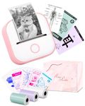 Mini Sticker Printer - T02 Small Thermal Printer for Phone, Portable Wireless Note Printer with 3 Rolls Paper for Children’s Day Birthday Gift, Receipt, Compatible with iOS & Android, Pink