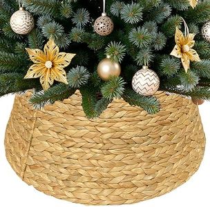 Laquedecraft Handwoven Christmas Tree Collar – Natural Water Hyacinth Rattan Ring, Rustic Boho Holiday Decoration for Artificial Trees, Cozy Farmhouse Look (27 inch, Natural Color)