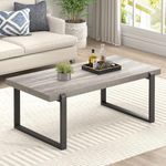FOLUBAN Modern Coffee Table, Rustic Wood and Metal Center Table, Retro Small Cocktail Tea Table for Living Room, Light Grey, 44 Inch