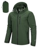 Outdoor Ventures Men's Lightweight Waterproof Jacket Windproof Rain Coats Pack Away Hooded Jackets Windbreaker for Camping Fishing Running Olive Green/Black XL