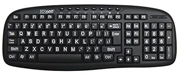 New and Improved: EZsee by DC USB Wired Large Print Keyboard English Standard QWERTY - Black Keys with Bold White Jumbo Oversized Letters / Characters - Visually Impaired, Low Vision, Low Light, Perfect for Seniors and People with Bad Eye Sight, Great in Dim Light and Not so Bright Rooms - Perfect for Senior Citizens and All People with Vision Ailments