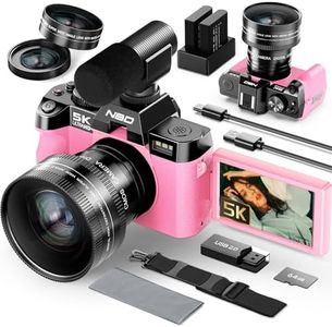 NBD 5K Digital Cameras for Photography - 16X Zoom Travel Camera with 180° Flip Screen, 64MP Vlogging Cameras Fotograficas for YouTube, 2 Batteries & 64GB TF Card,Auto Focus, Macro Lens (Pink)