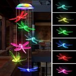 Fohil Solar Dragonfly Wind Chimes, Color Changing Solar Wind Chimes for Outside, Waterproof Solar Powered Wind Chime Outdoor, Solar Light LED Multi-Color Light Cover Gift for Christmas Garden Decor